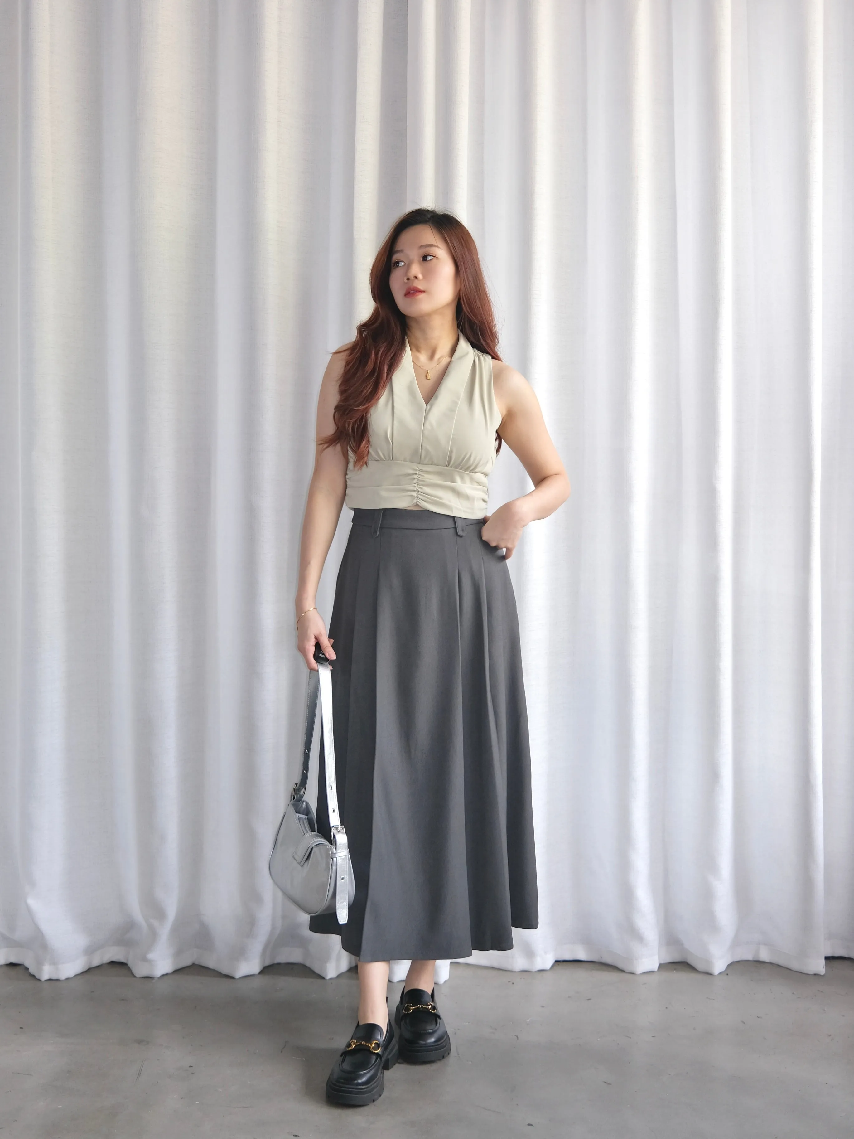 ACEWIN Front Inverted Pleated Maxi Skirt (Size S-M) 601306