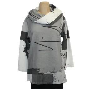Andrea Geer Boxy Top With Scarf, Grey/White/Charcoal S & M