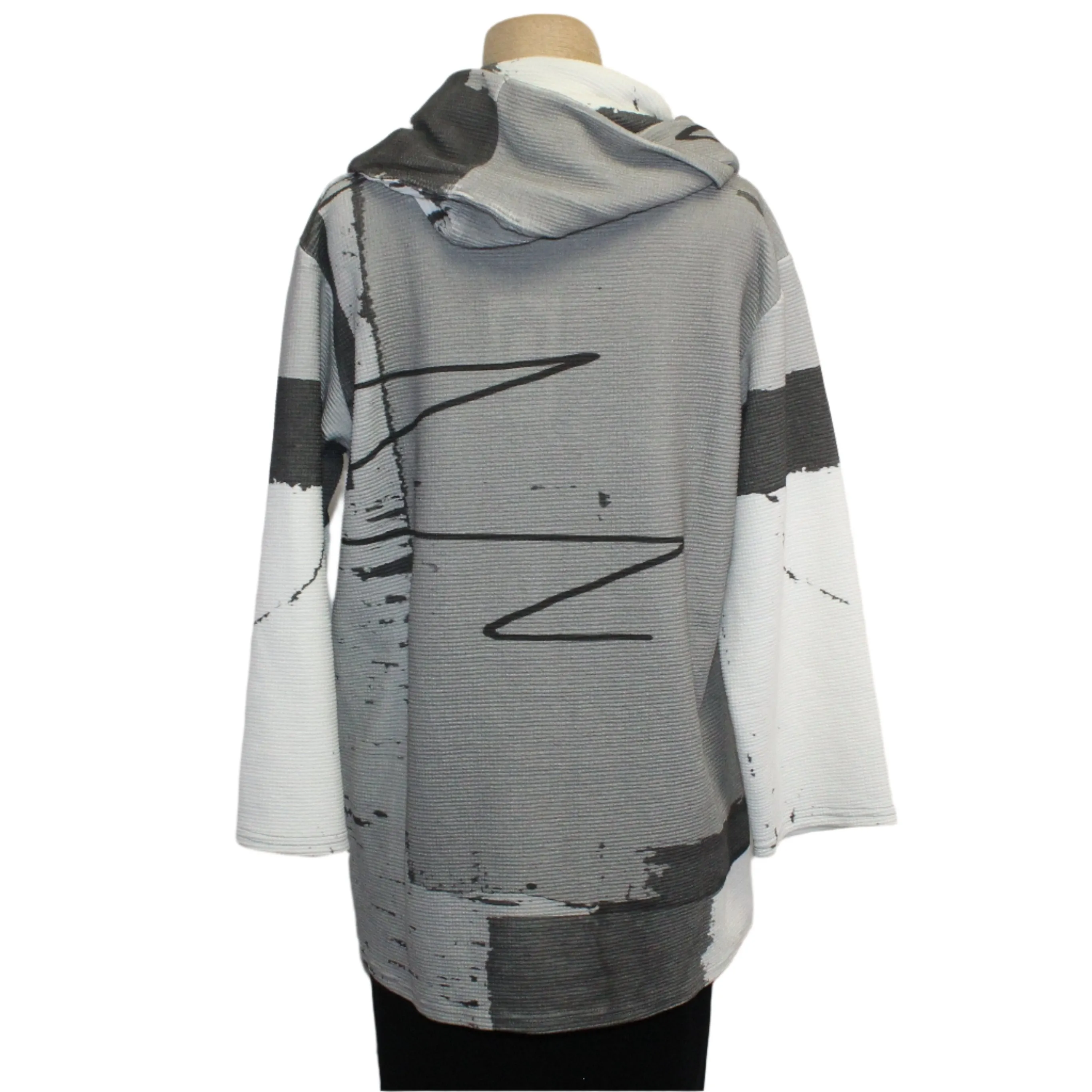 Andrea Geer Boxy Top With Scarf, Grey/White/Charcoal S & M