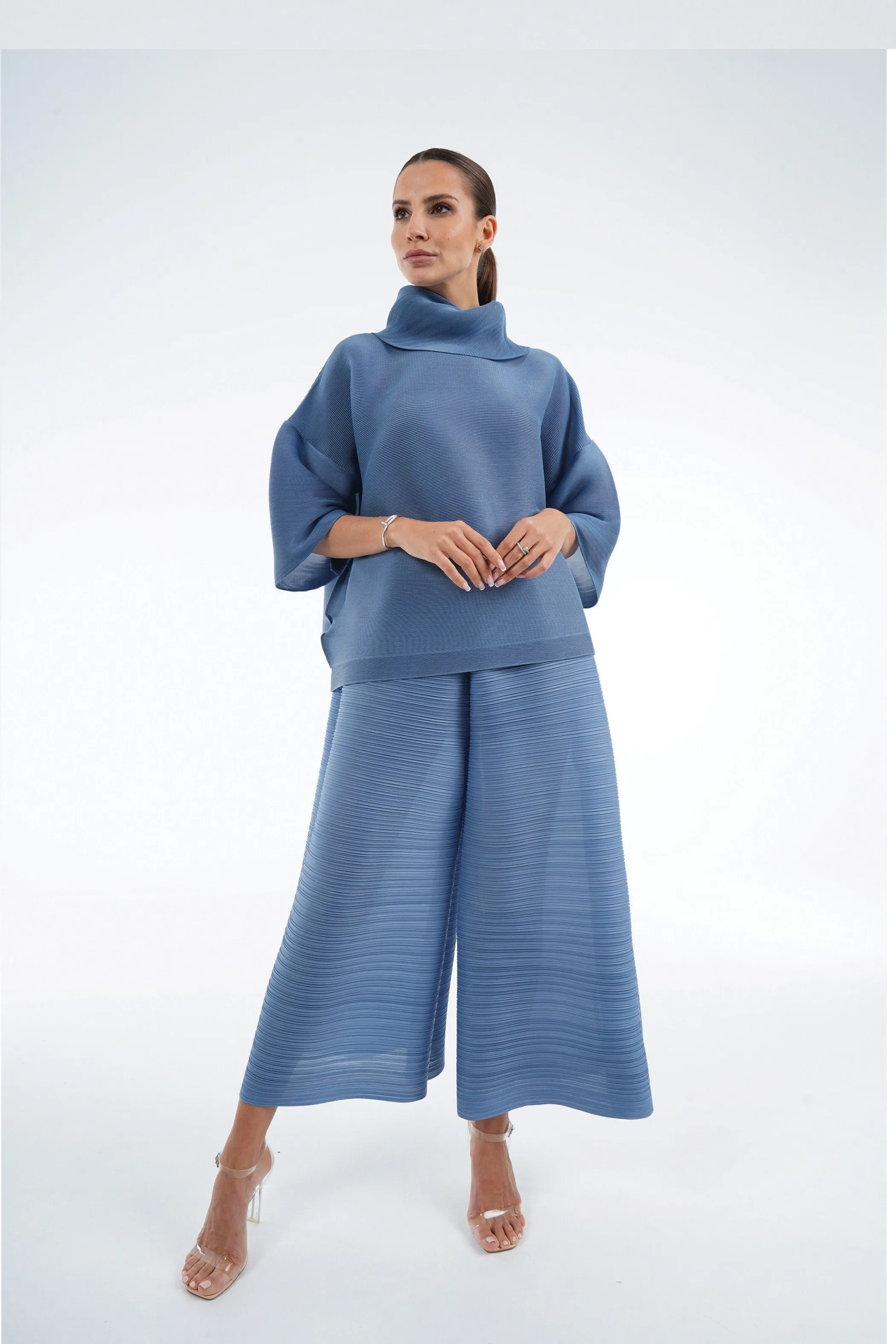 Aria Folded Collar Pleated Top