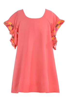 Big Girls Flower Embroidered Ruffle Shift Dress