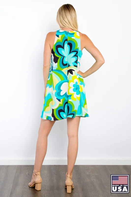 Blue Floral Print Woven Dress