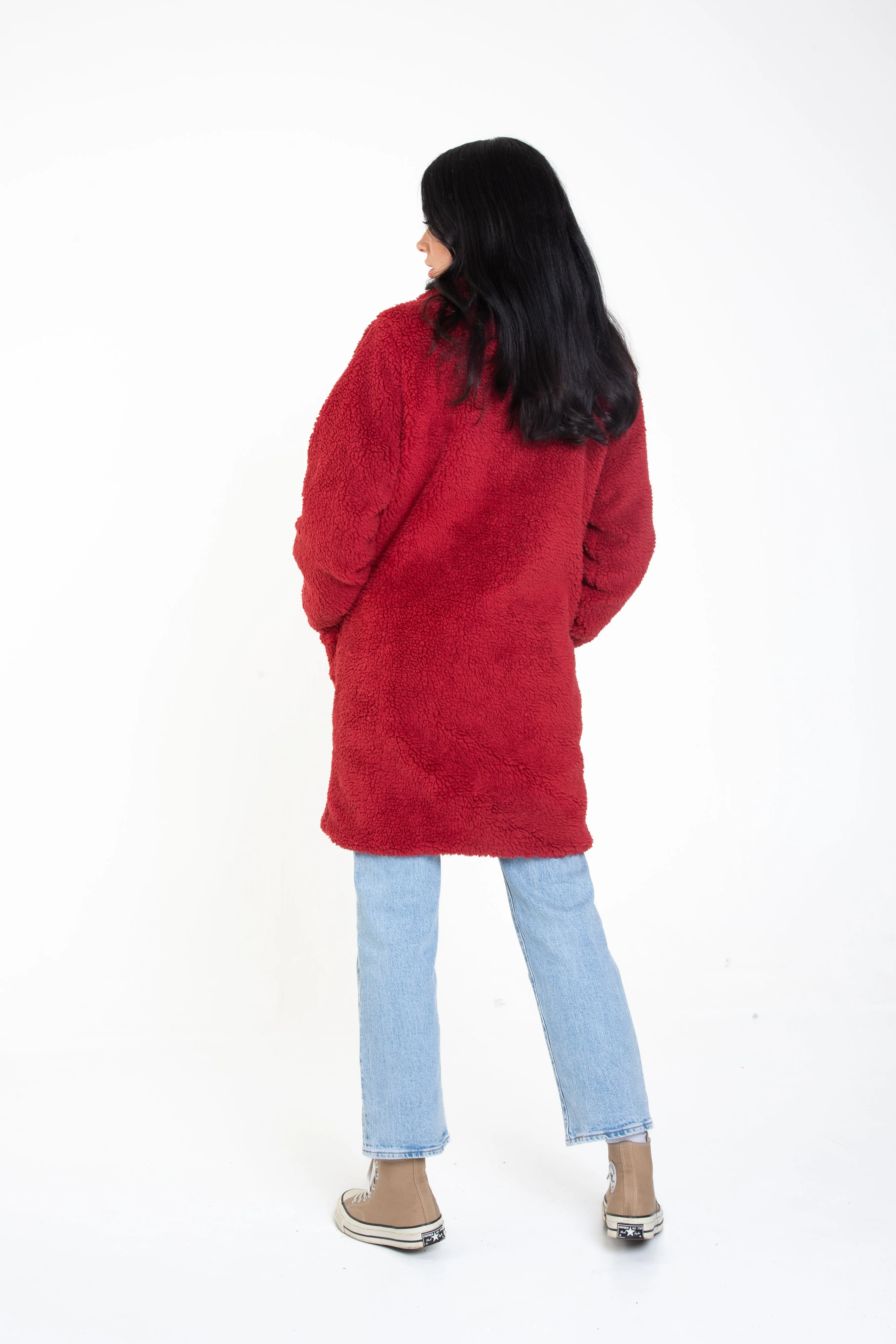 Burgundy Faux Fur Longline Teddy Overcoat