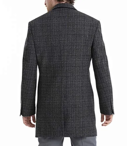Calvin Klein Men's Slim Fit Wool Blend Overcoat Jacket, Grey Windowpane, 46R