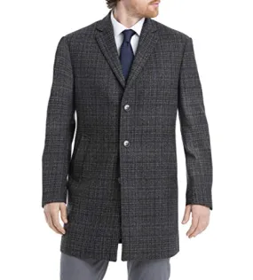 Calvin Klein Men's Slim Fit Wool Blend Overcoat Jacket, Grey Windowpane, 46R