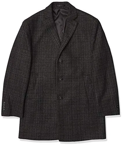 Calvin Klein Men's Slim Fit Wool Blend Overcoat Jacket, Grey Windowpane, 46R