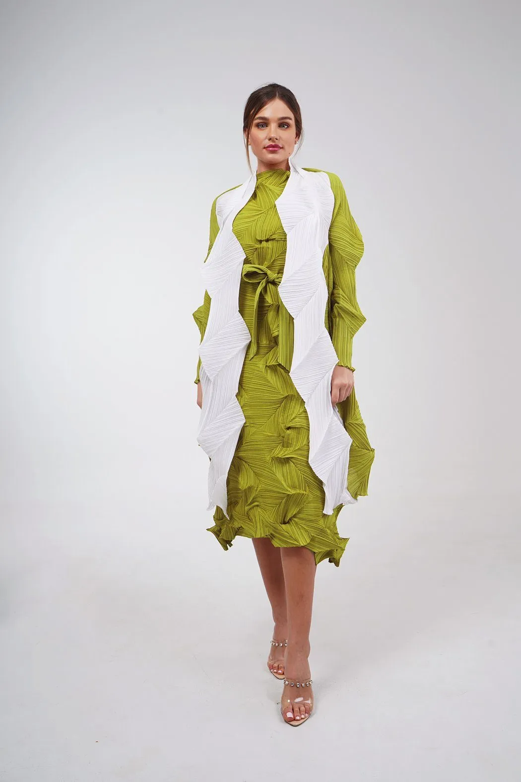 Dalma Ruffle Pleated Dress With Waist String