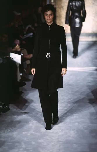 Dirk Bikkembergs Vintage AW 1997 Black Satin Belted Zip Front Coat