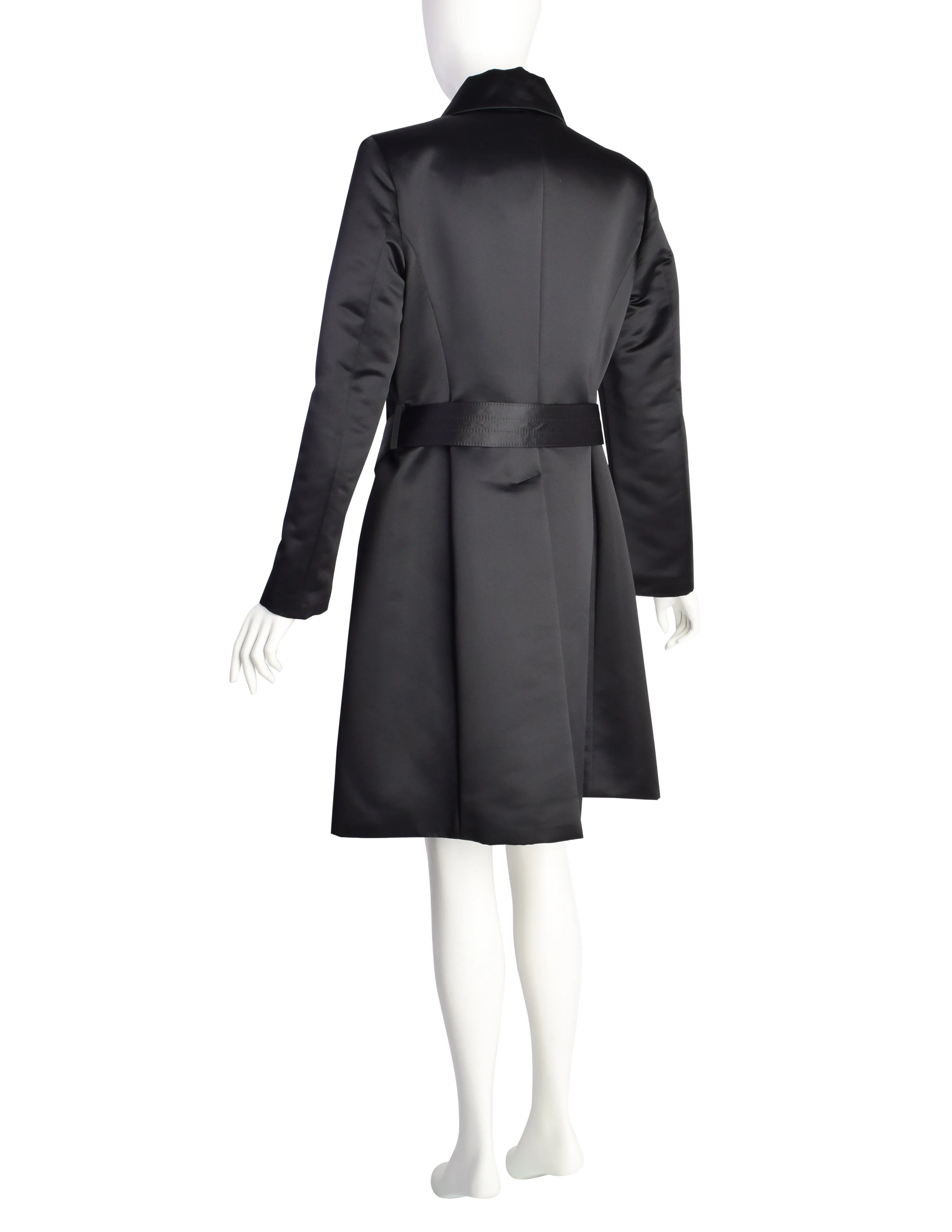 Dirk Bikkembergs Vintage AW 1997 Black Satin Belted Zip Front Coat