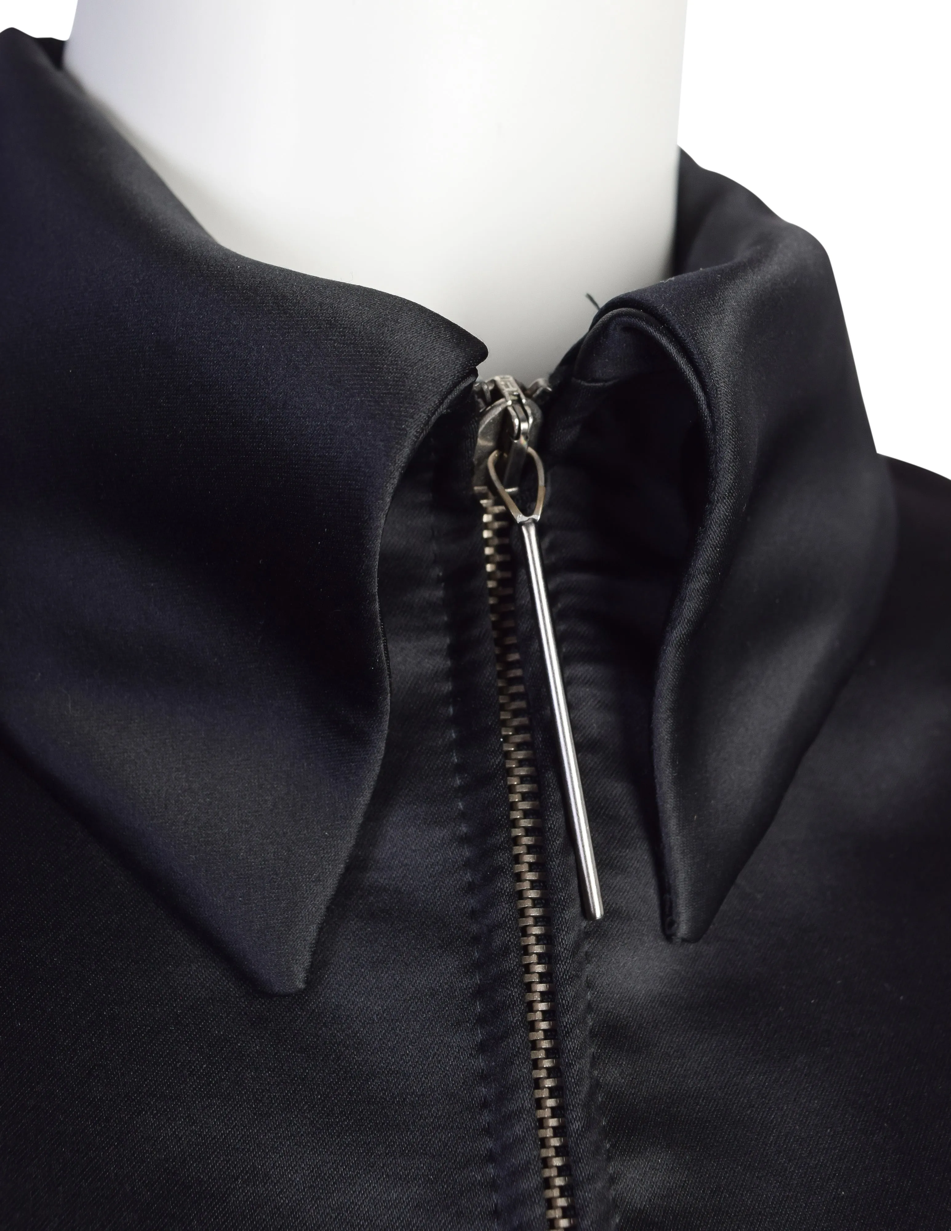 Dirk Bikkembergs Vintage AW 1997 Black Satin Belted Zip Front Coat