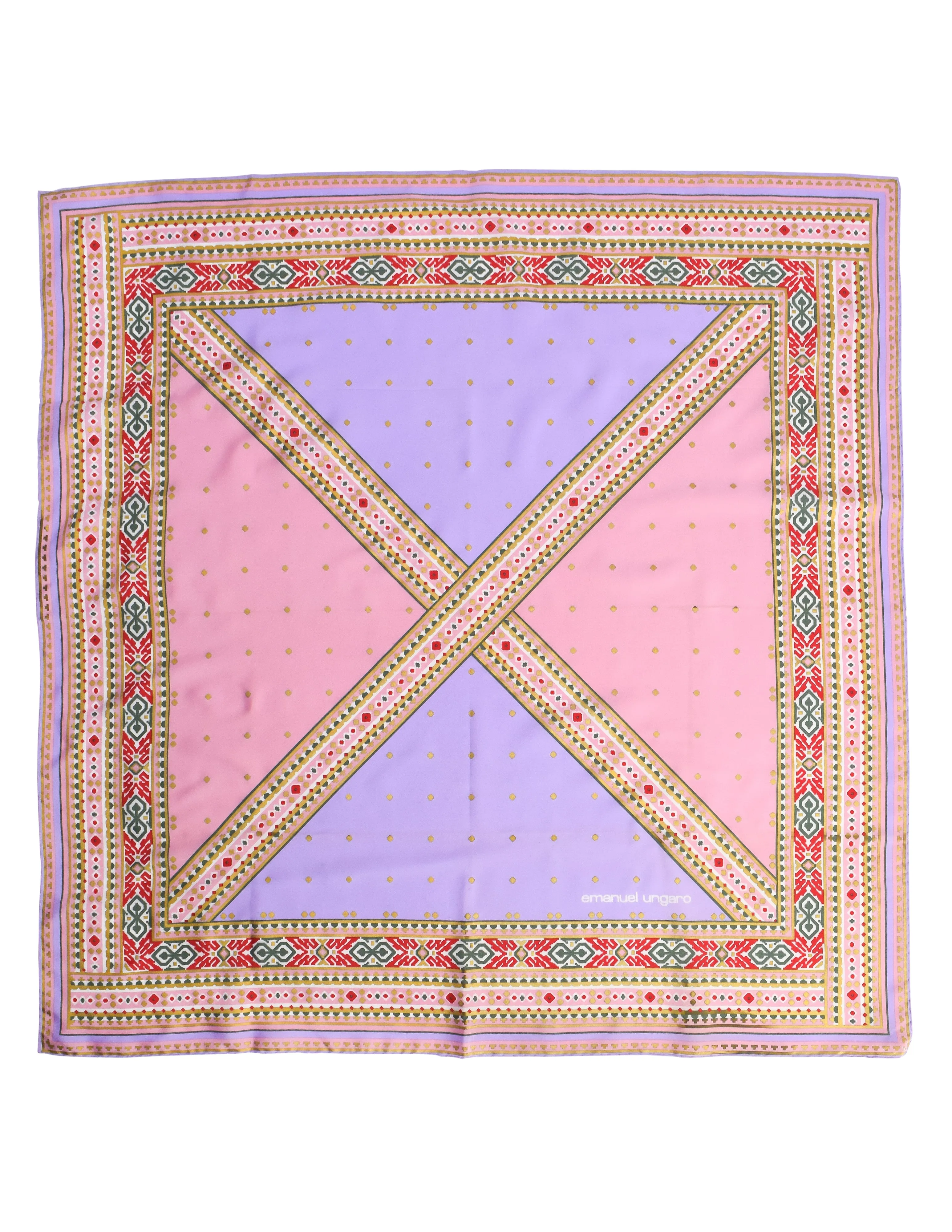Emanuel Ungaro Vintage Purple Pink Ikat Silk Scarf