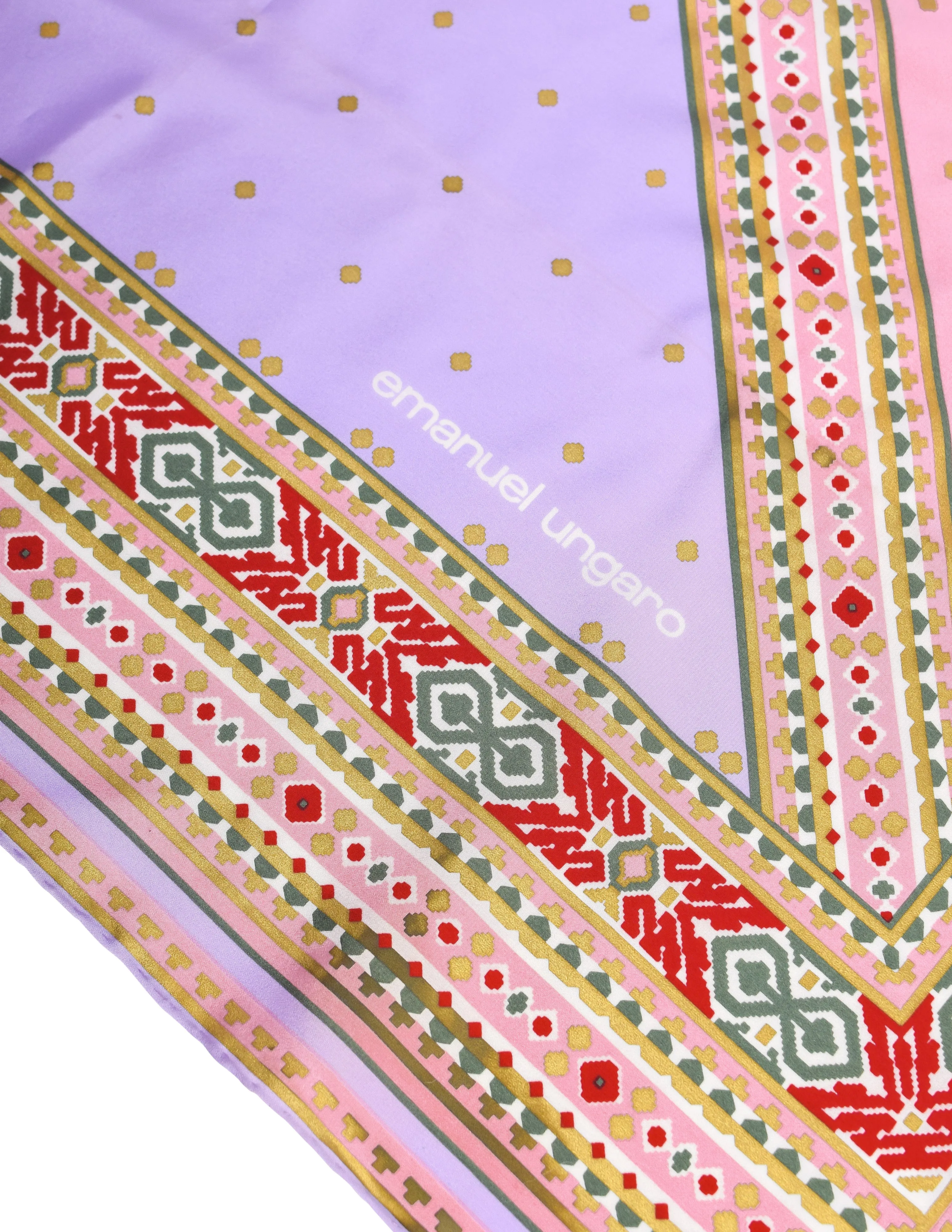Emanuel Ungaro Vintage Purple Pink Ikat Silk Scarf