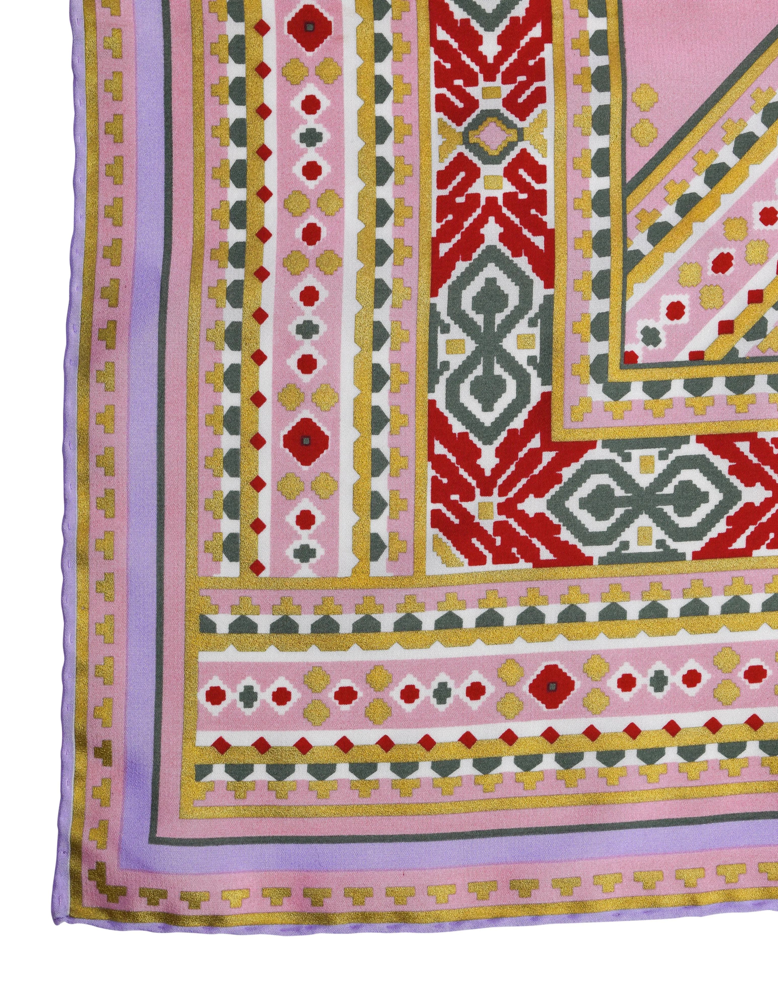 Emanuel Ungaro Vintage Purple Pink Ikat Silk Scarf