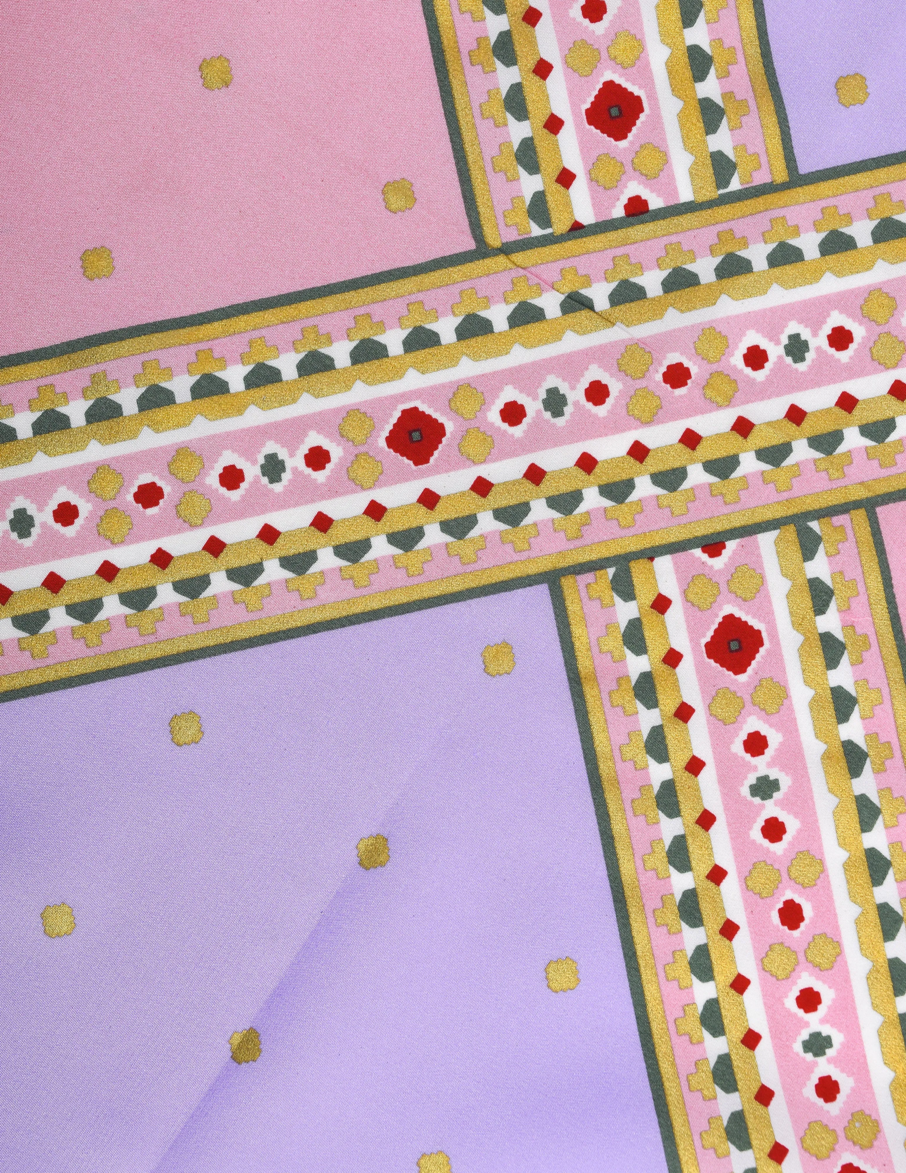 Emanuel Ungaro Vintage Purple Pink Ikat Silk Scarf