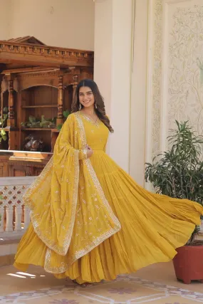 Embroidered Flared Gown
