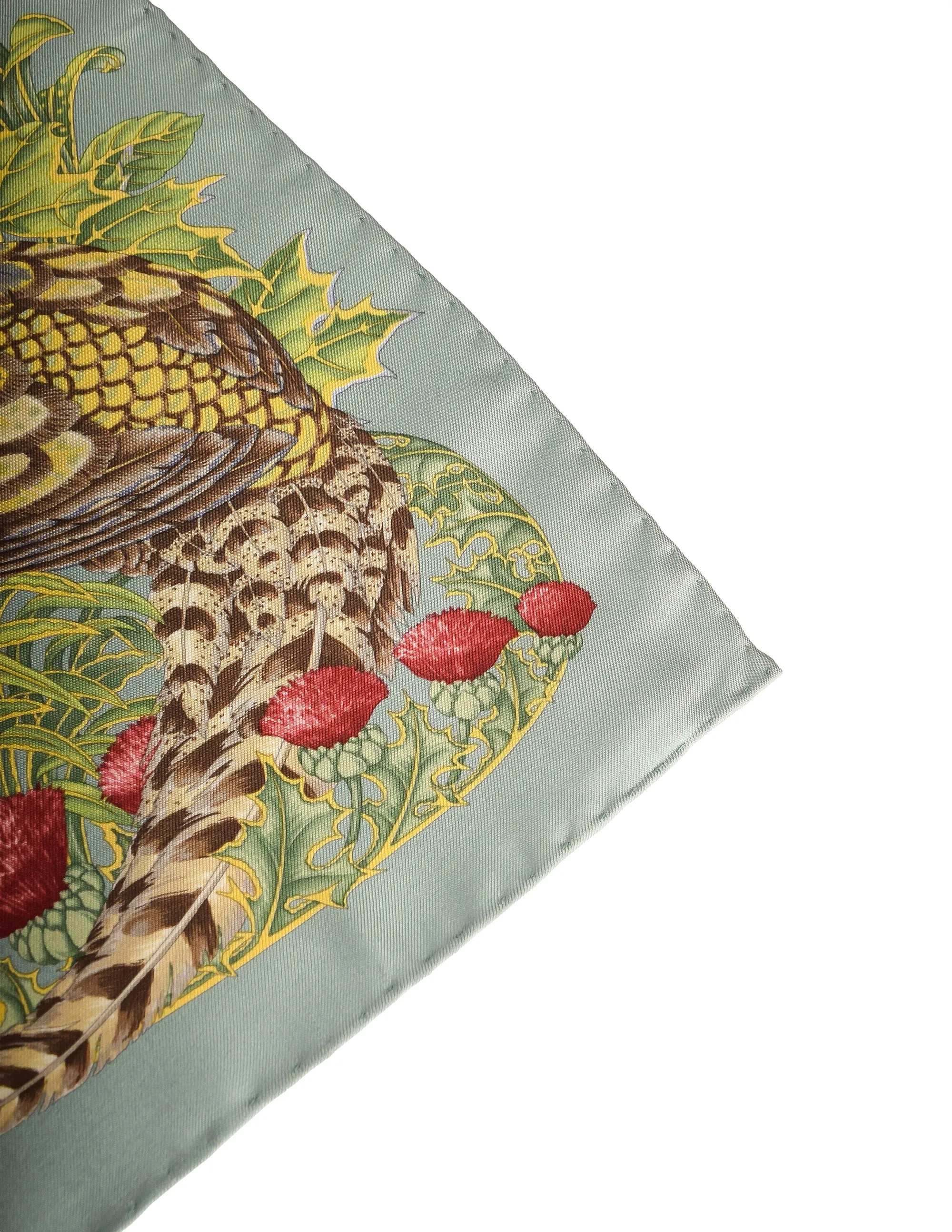 Ferragamo Vintage Pastel Floral Pheasant Print Small Silk Scarf