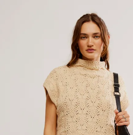 Free People Vickie Mock Neck Sweater- Macadamia
