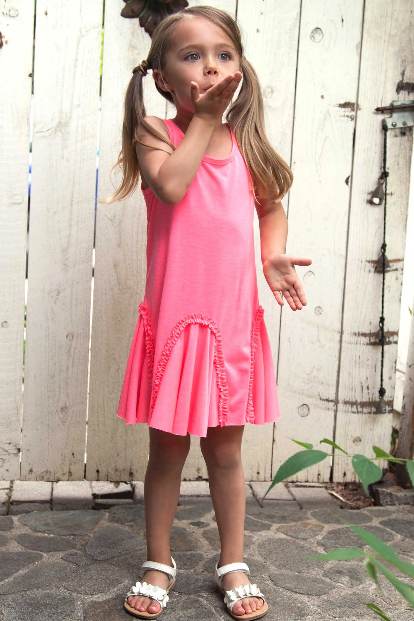 Girls Dropped Waist Casual Jersey Tank Dress