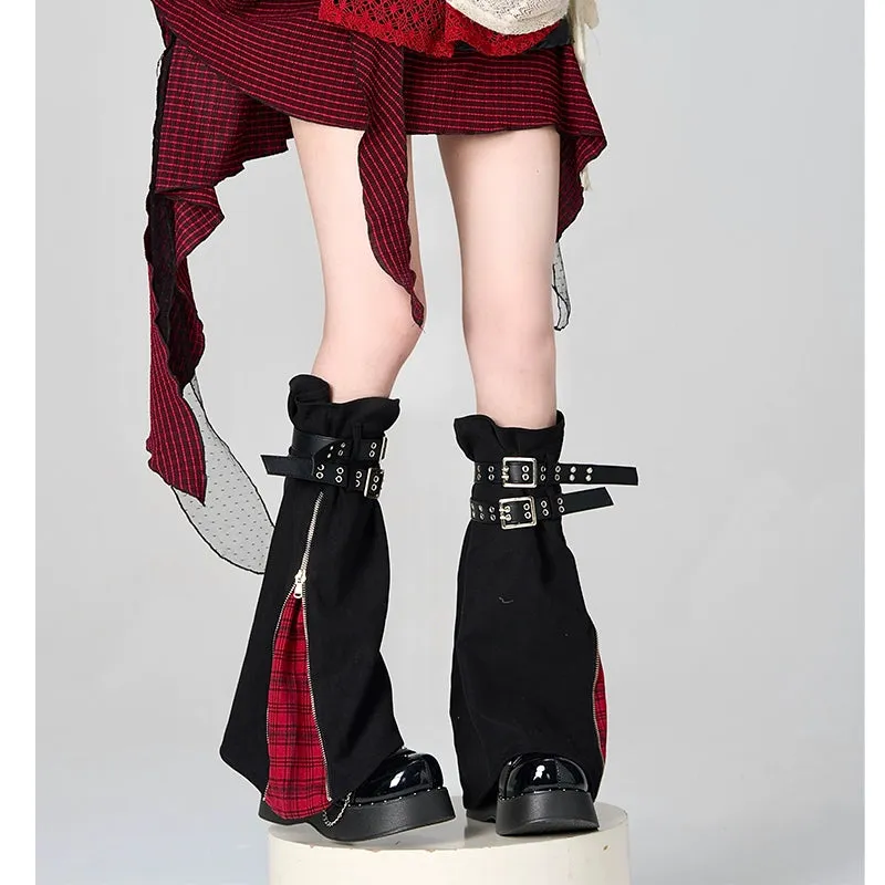 Gyaru Leg Warmer Y2K Zipper Buckle Punk Leg Cover