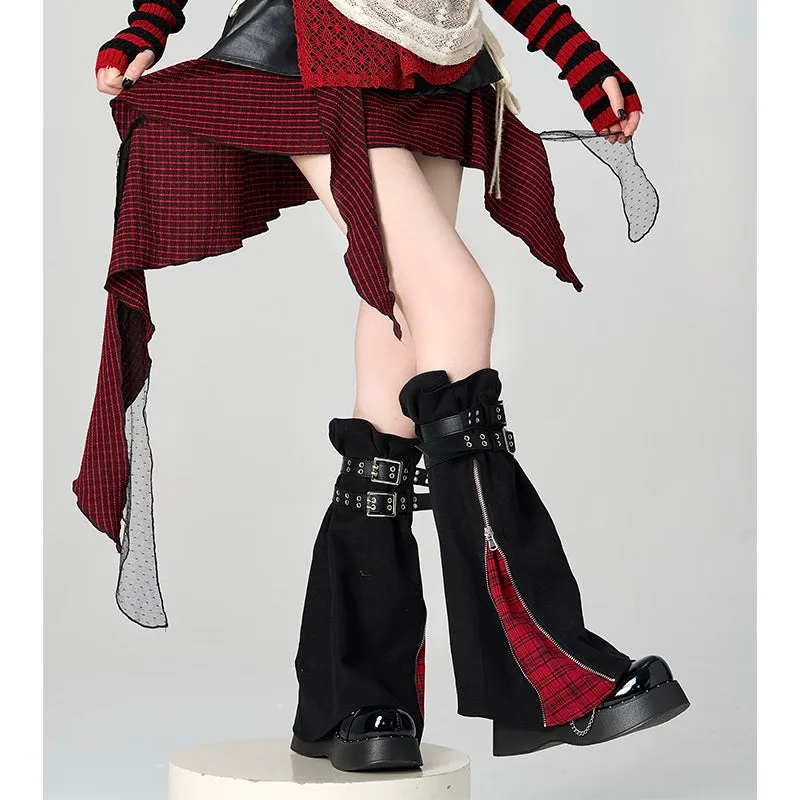 Gyaru Leg Warmer Y2K Zipper Buckle Punk Leg Cover