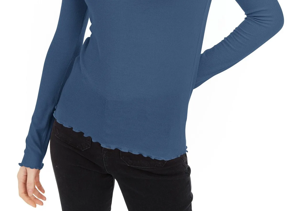 Hippie Rose Juniors' Ribbed Mock-Neck Top Dark Blue Size Extra Large