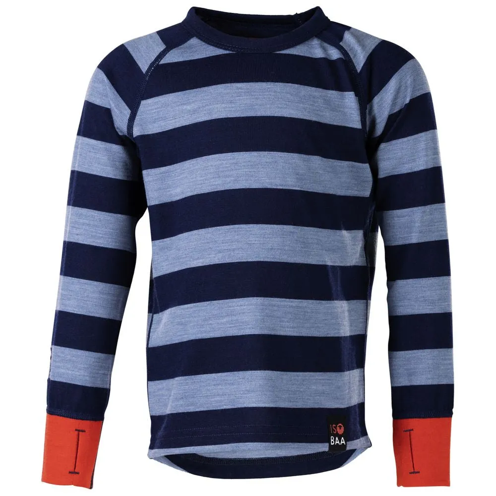 Kids Merino Blend 200 Long Sleeve Crew (Stripey Navy/Sky)