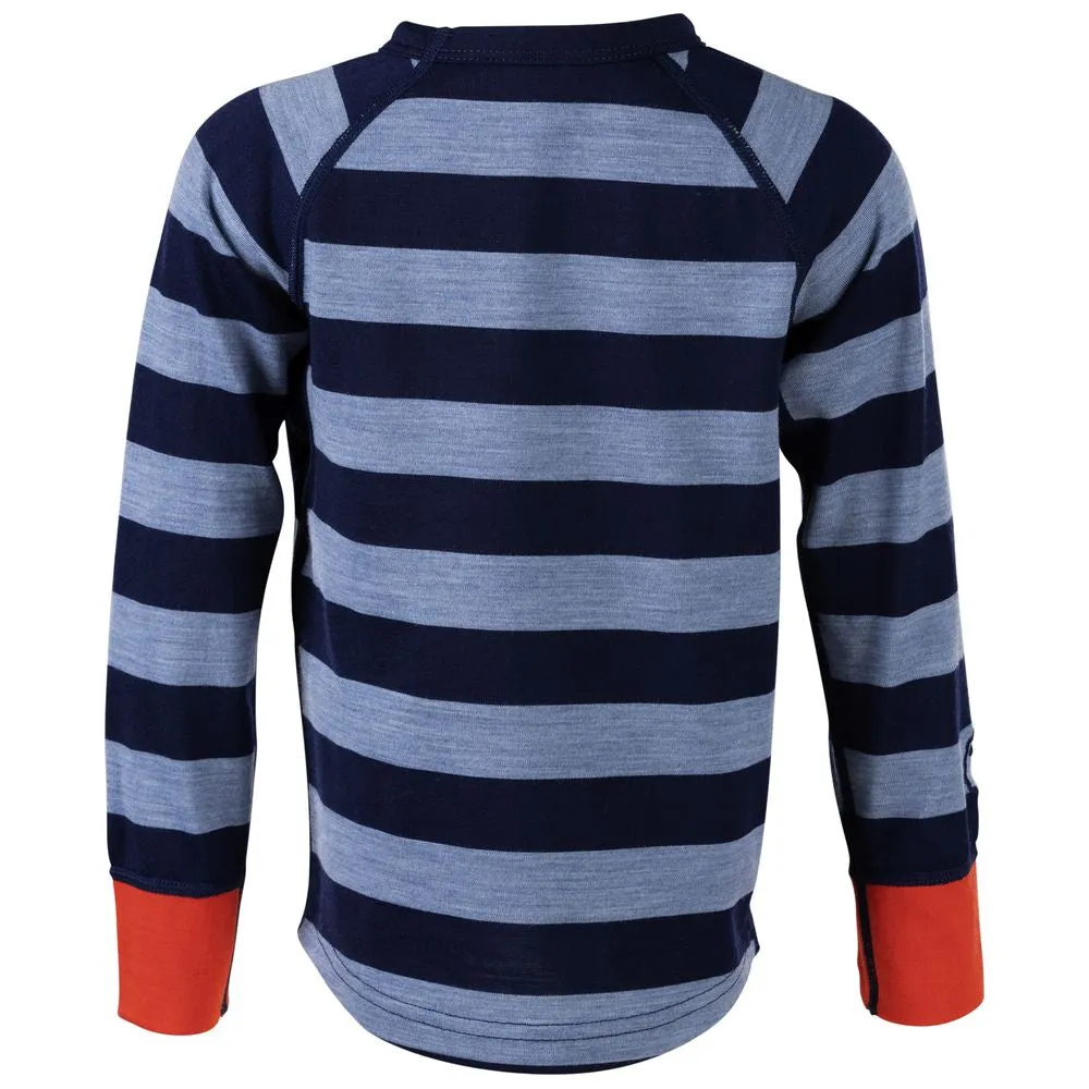 Kids Merino Blend 200 Long Sleeve Crew (Stripey Navy/Sky)