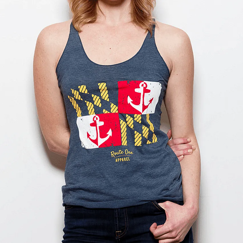 Maryland Nautical Flag (Indigo Blue) / Ladies Racerback Tank