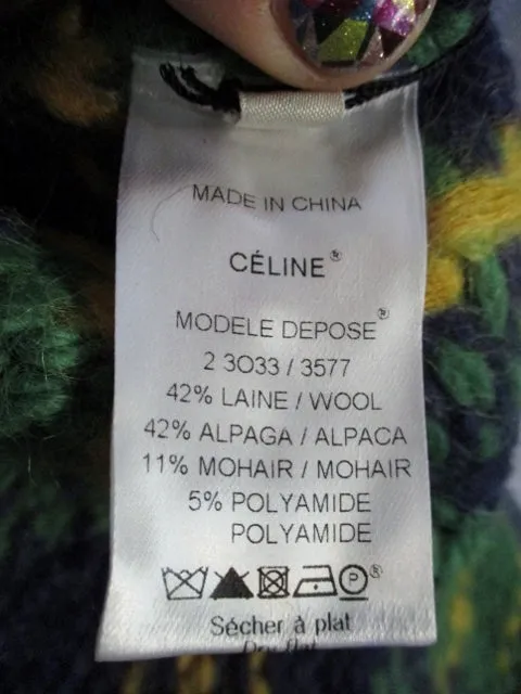 NEW CELINE ALPACA Wool Mohair TARTAN Sweater S GREEN Turtleneck PLAID Womens