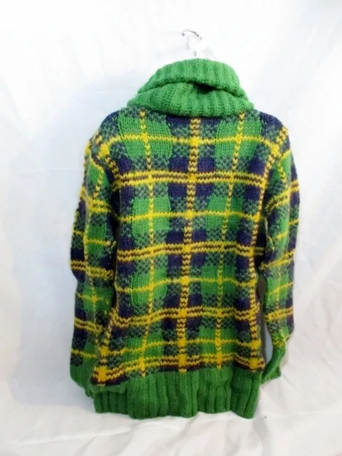 NEW CELINE ALPACA Wool Mohair TARTAN Sweater S GREEN Turtleneck PLAID Womens