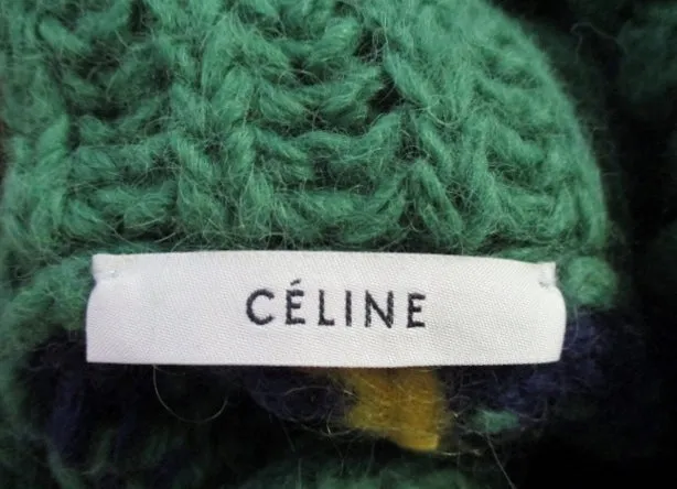NEW CELINE ALPACA Wool Mohair TARTAN Sweater S GREEN Turtleneck PLAID Womens