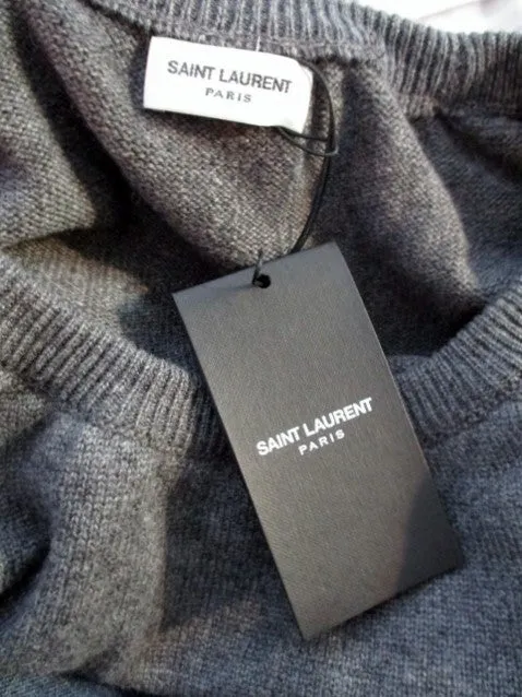 NEW NWT SAINT LAURENT PARIS CASHMERE Sweater Elbow Patch S GRAY Womens