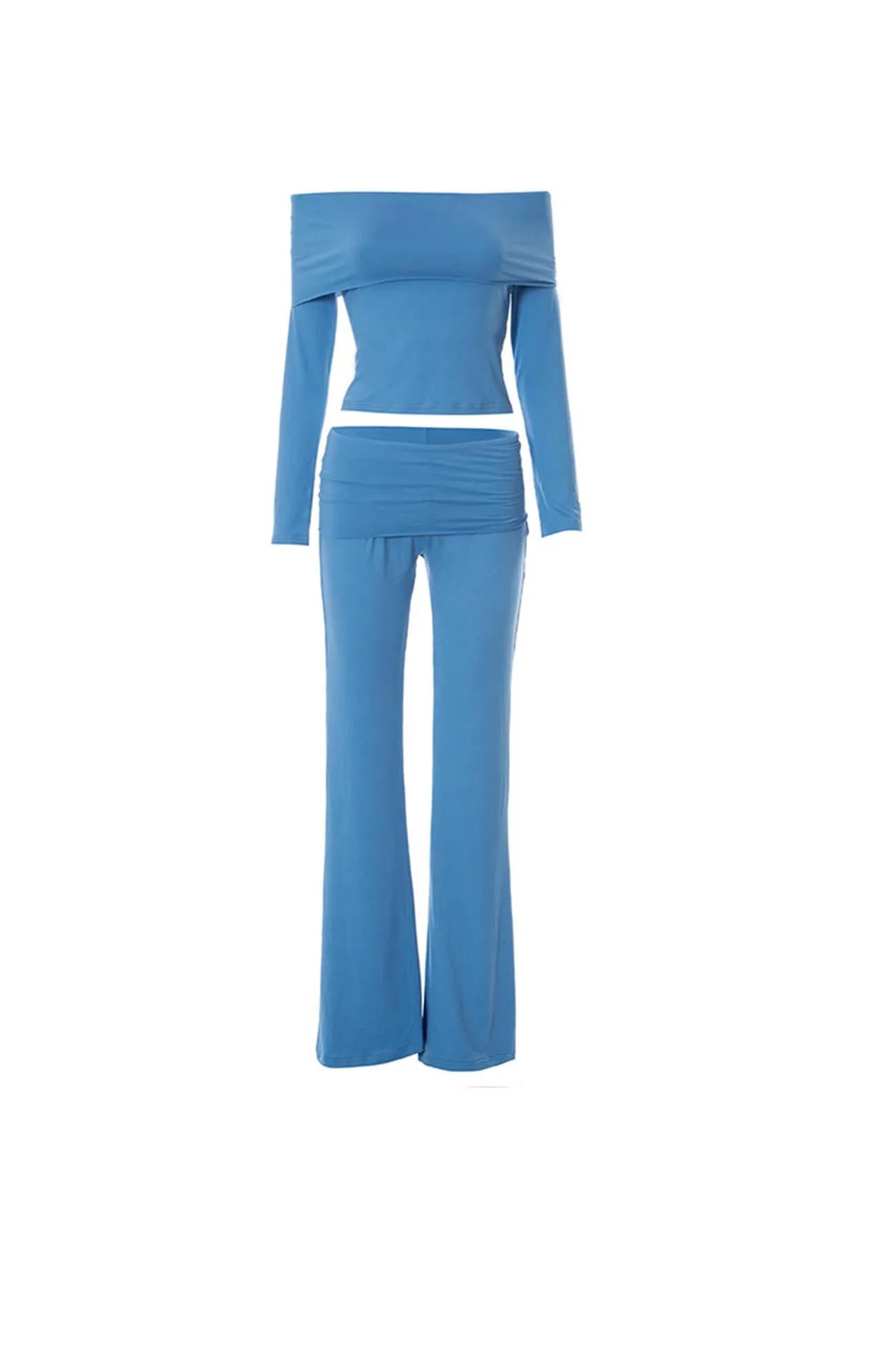 Off-shoulder Crop Top Flares Trouser Set