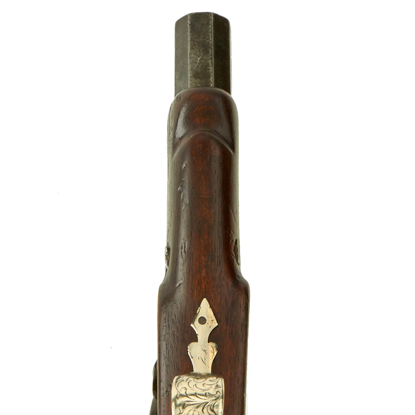 Original French Silver Mounted English Style Percussion Pistol with Huge .75” Man-Stopping Rifled Barrel - circa 1840