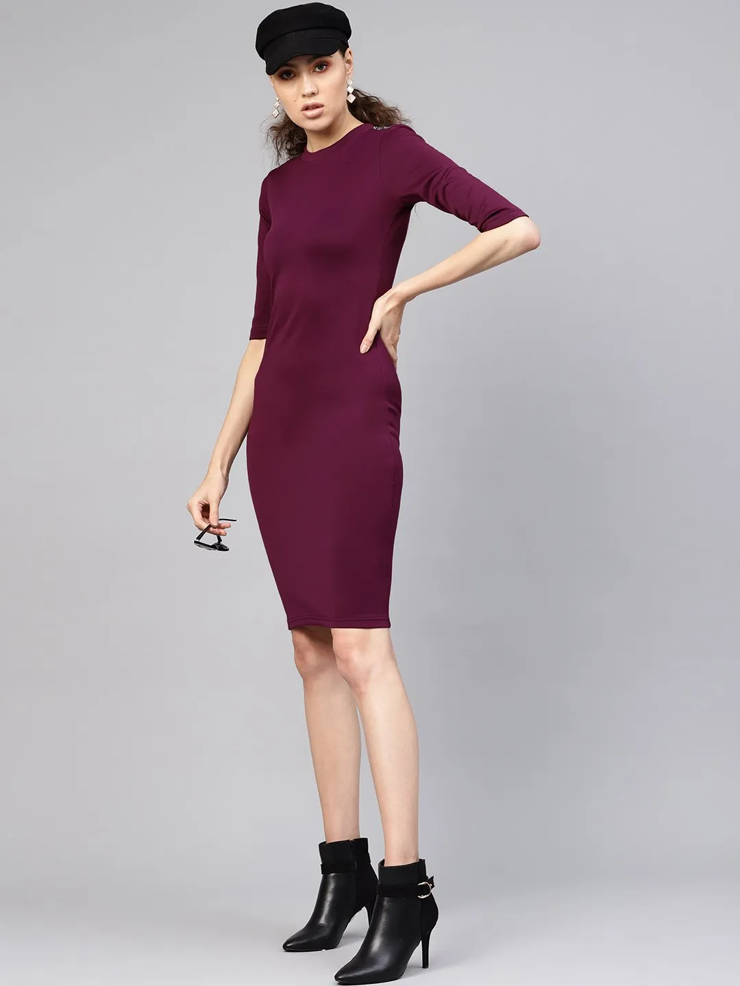 Purple Metal Trim Bodycon Dress