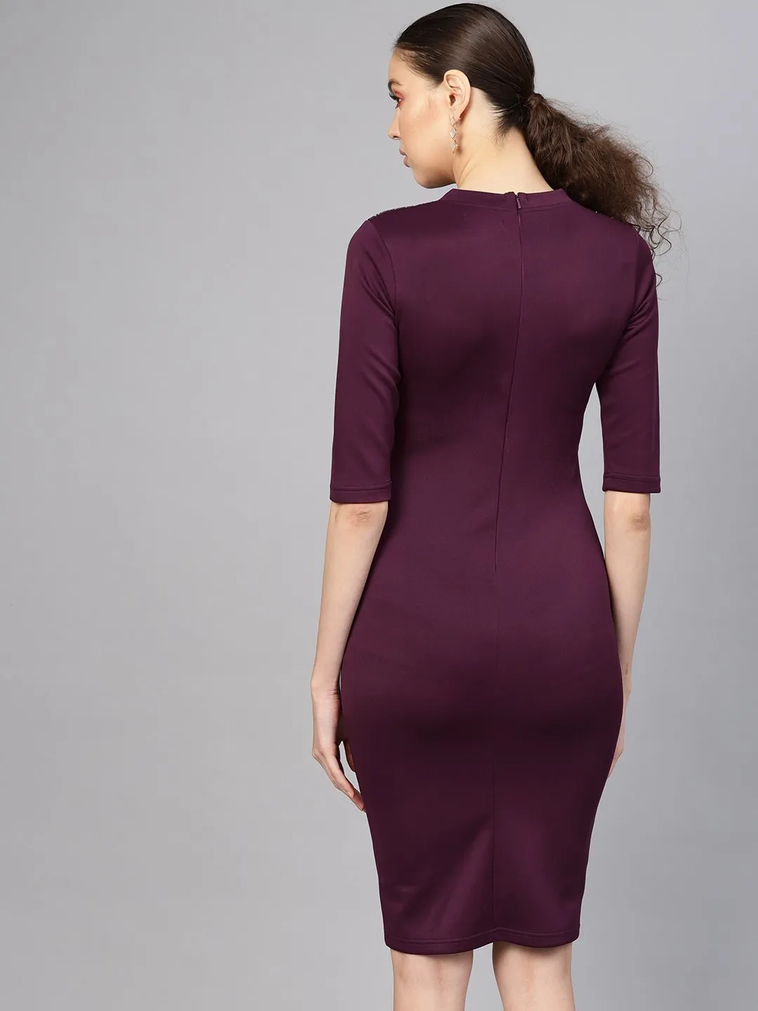 Purple Metal Trim Bodycon Dress