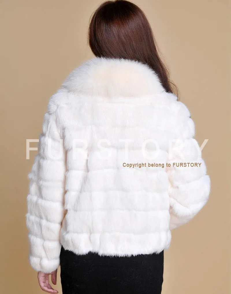 Real Rabbit Fur Coat Fox Fur Collar and Cuff Jacket Overcoat Womens' Garment Winter Coat FS13074