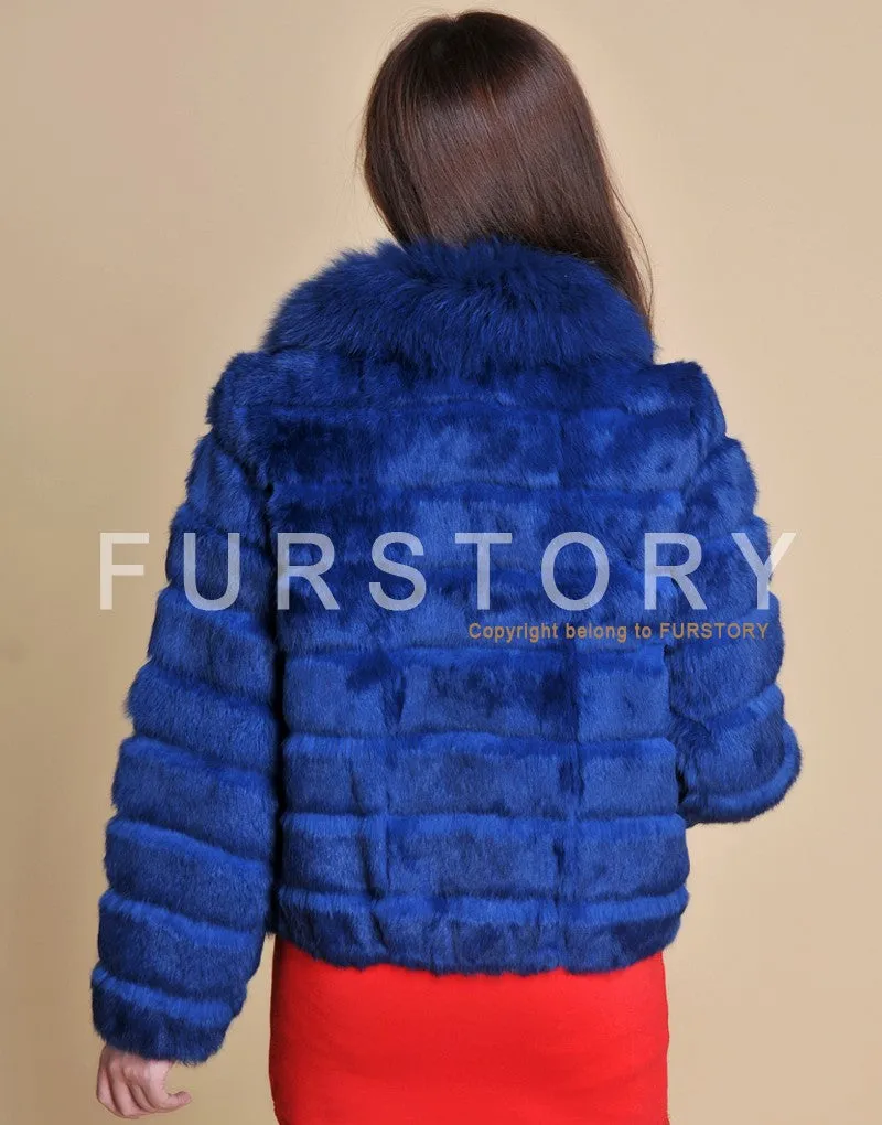 Real Rabbit Fur Coat Fox Fur Collar and Cuff Jacket Overcoat Womens' Garment Winter Coat FS13074