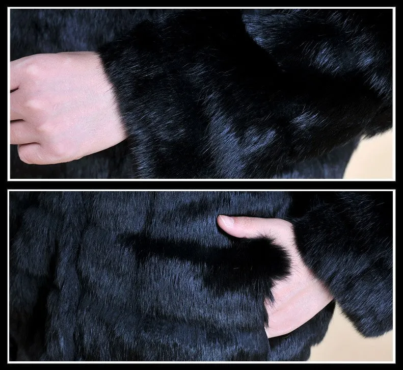 Real Rabbit Fur Coat Fox Fur Collar and Cuff Jacket Overcoat Womens' Garment Winter Coat FS13074