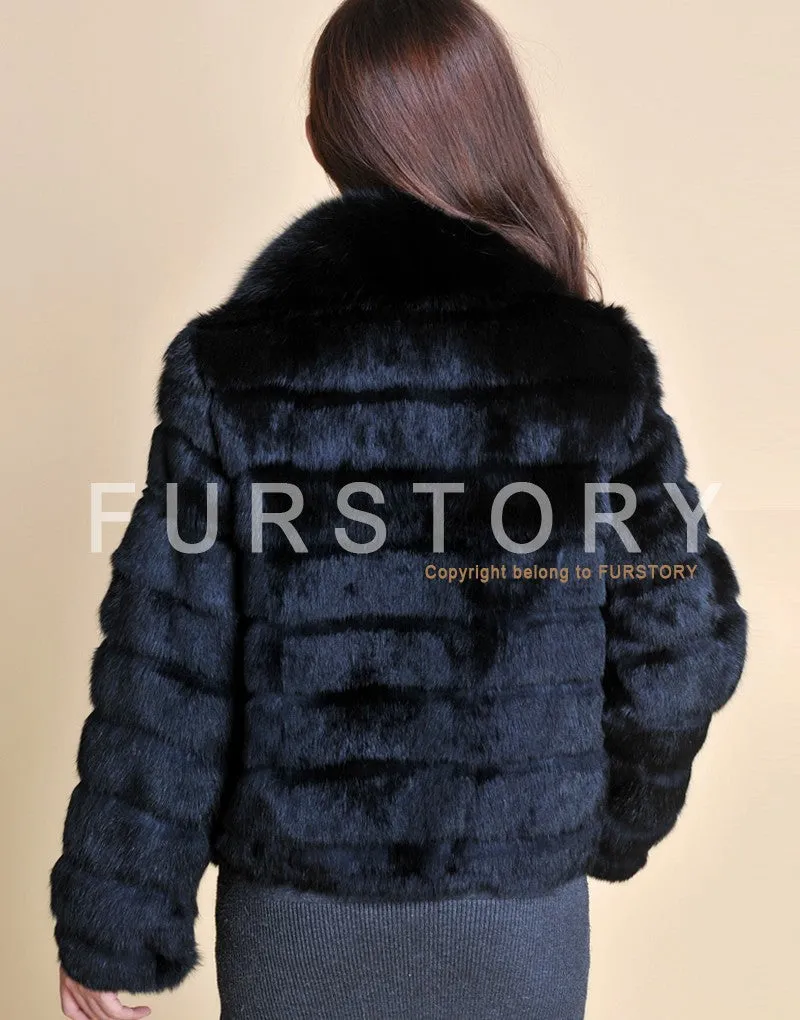 Real Rabbit Fur Coat Fox Fur Collar and Cuff Jacket Overcoat Womens' Garment Winter Coat FS13074