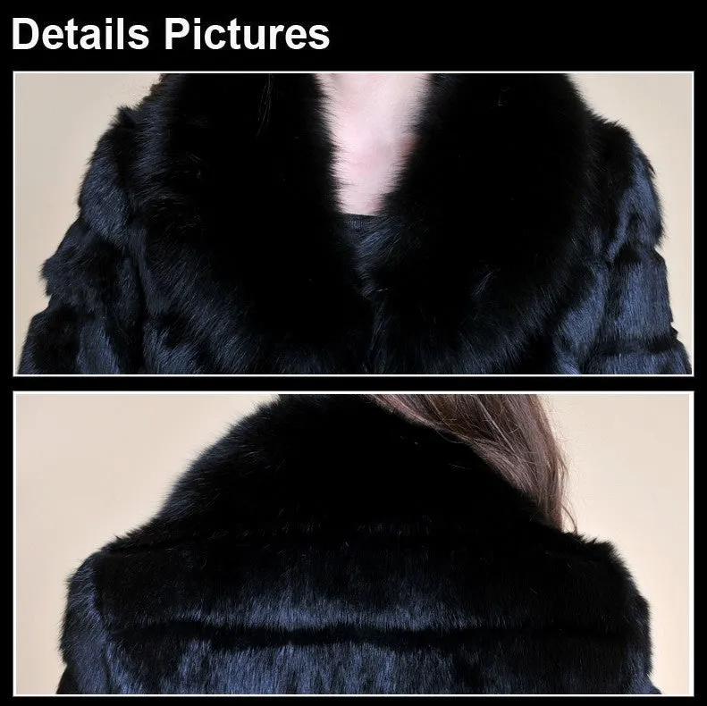 Real Rabbit Fur Coat Fox Fur Collar and Cuff Jacket Overcoat Womens' Garment Winter Coat FS13074