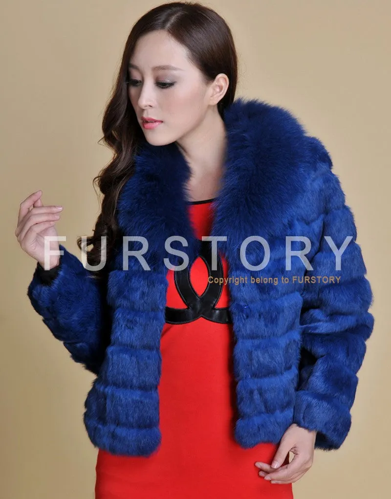 Real Rabbit Fur Coat Fox Fur Collar and Cuff Jacket Overcoat Womens' Garment Winter Coat FS13074