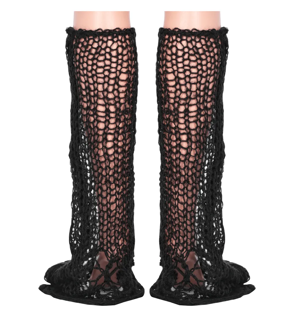 Stylish Gothic Mohair Knit Leg Warmers with Striped Design