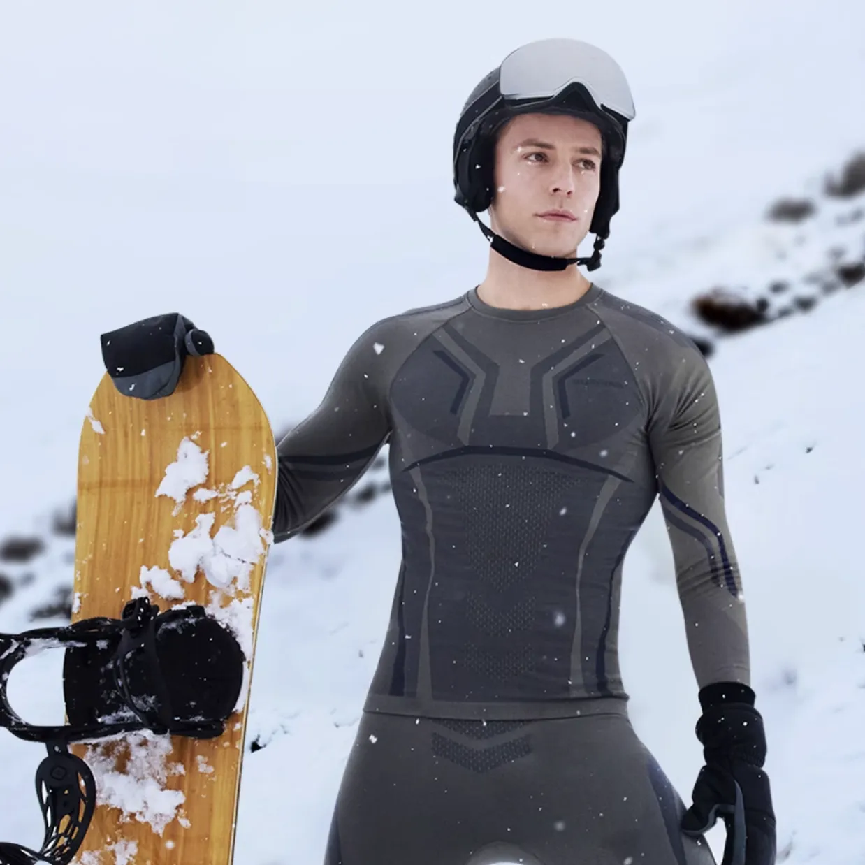 Surpine Men Dark Grey Merino Wool Base Layer Sets