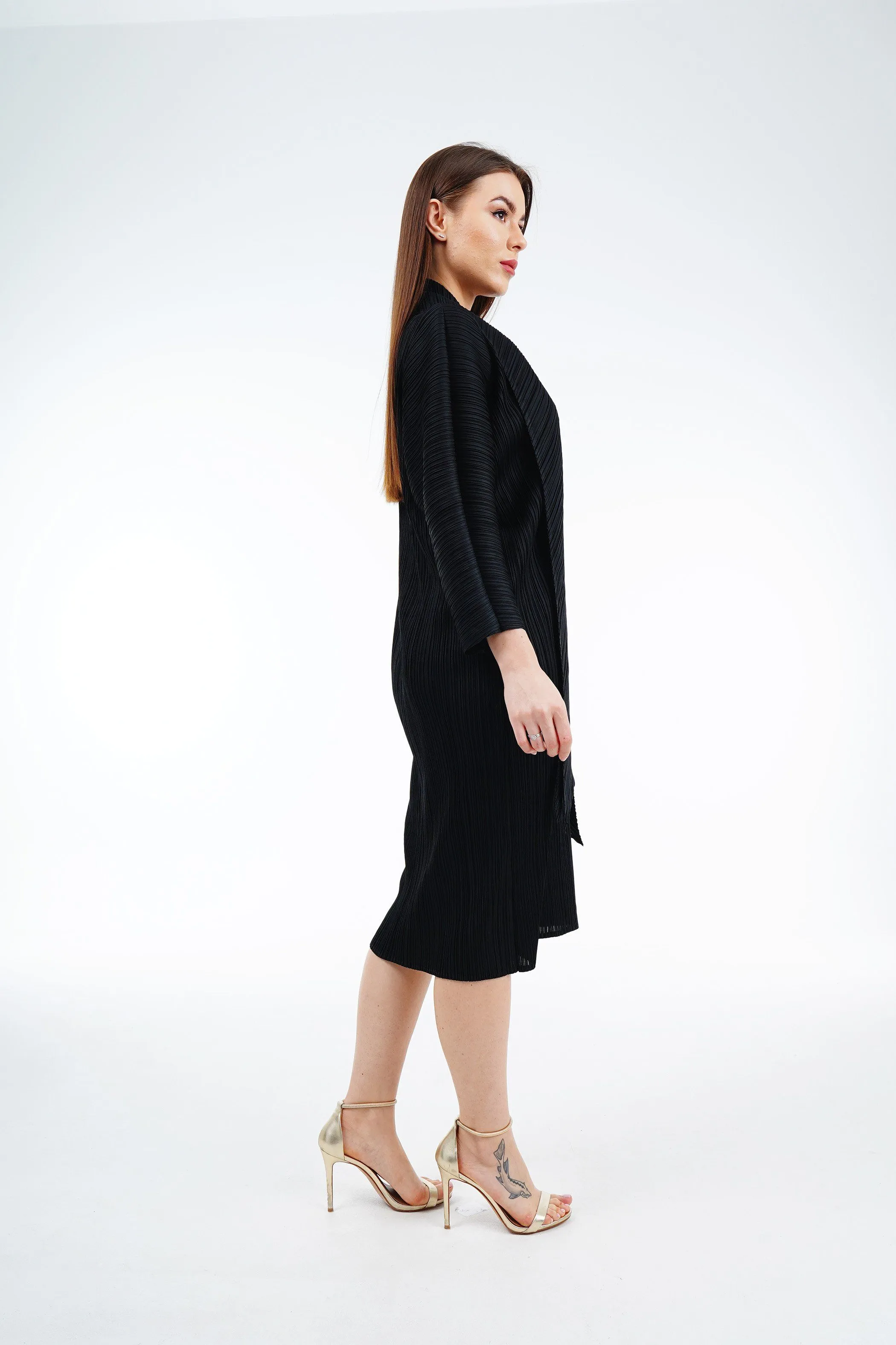 Twin Color Pleated Dress With Belt