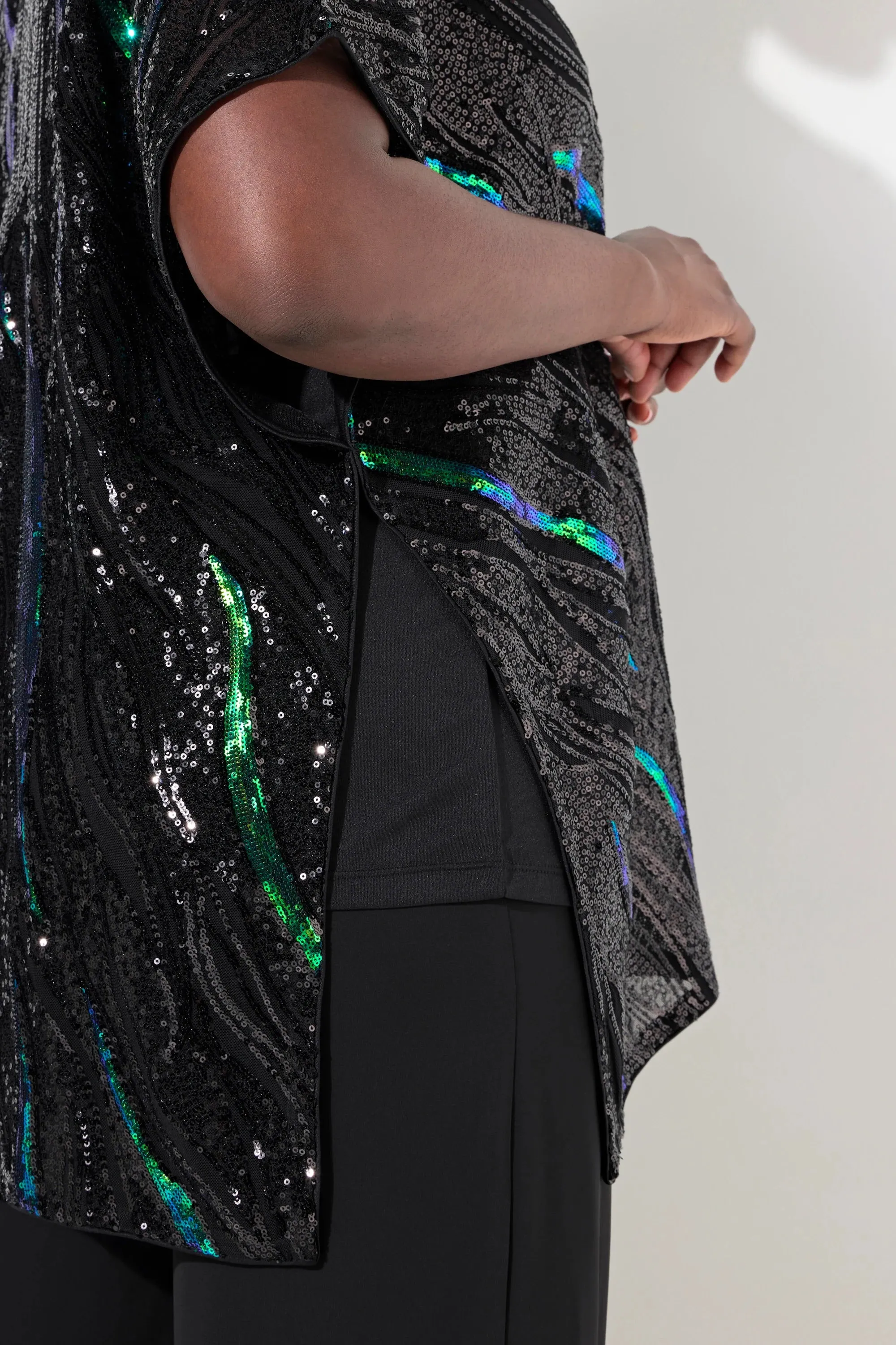Ulla Popken Asymmetrical Sequin Blouse in Black