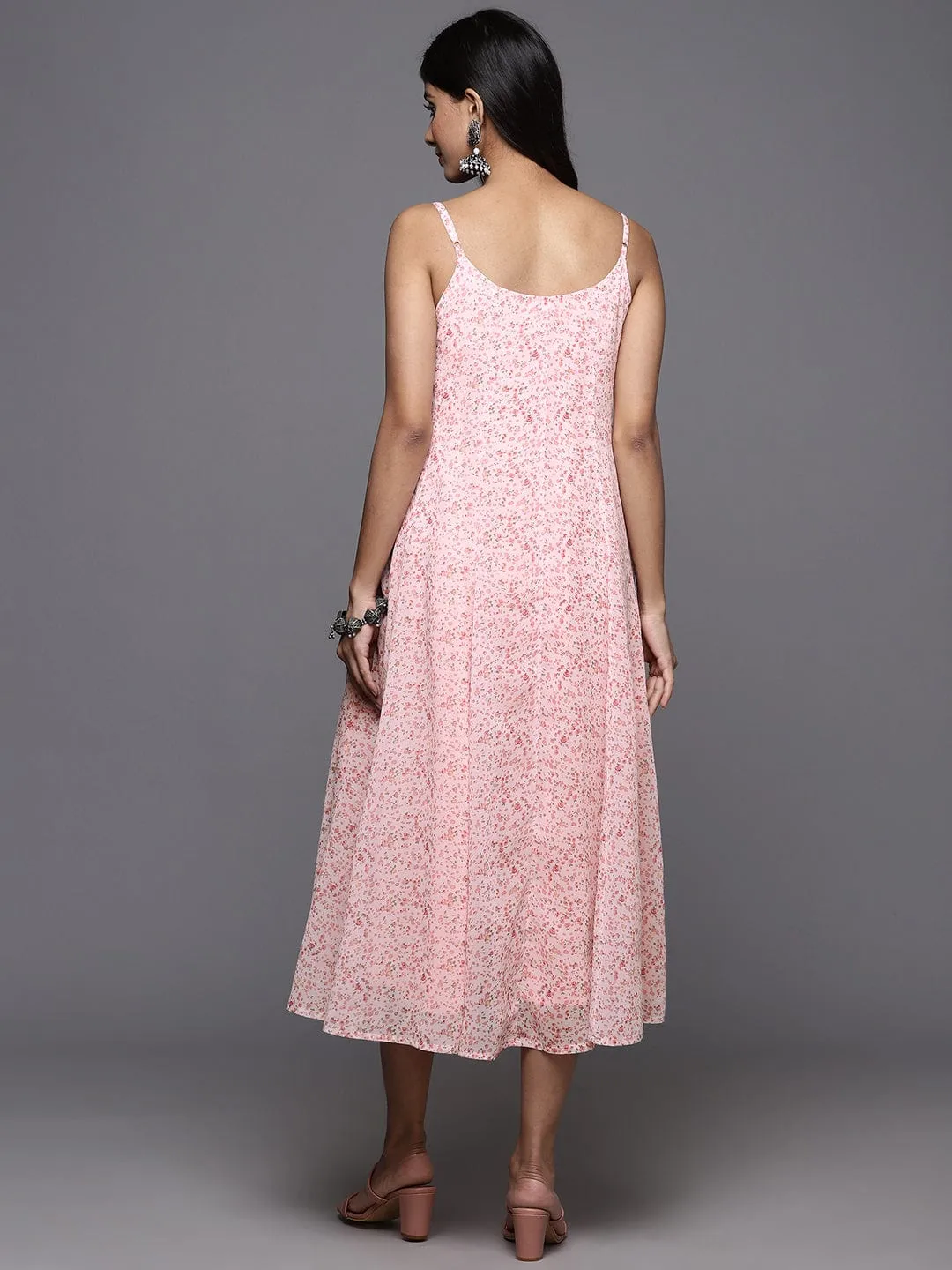 varanga floral off white and pink printed georgette a line mdii ethnic dress