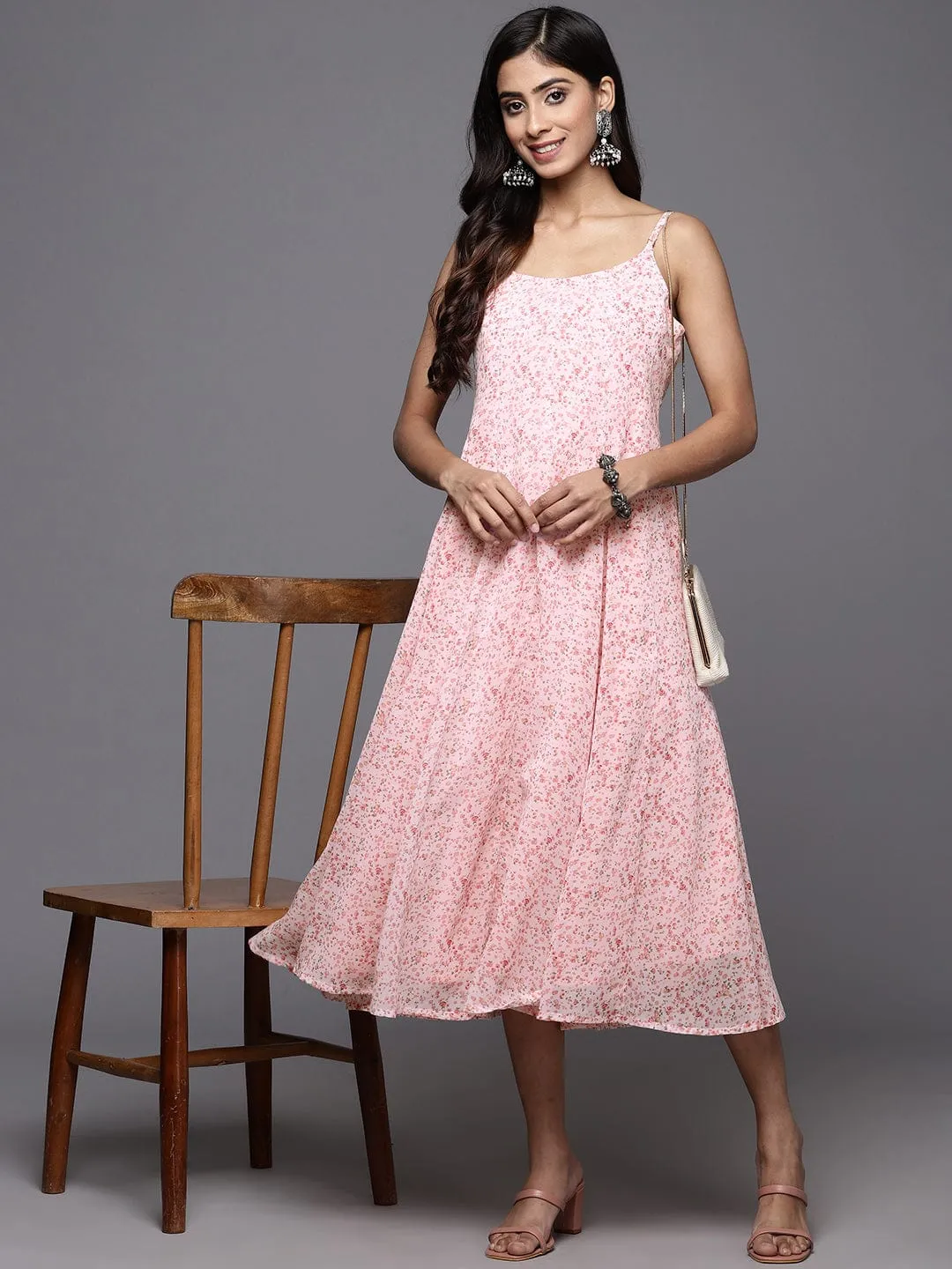 varanga floral off white and pink printed georgette a line mdii ethnic dress
