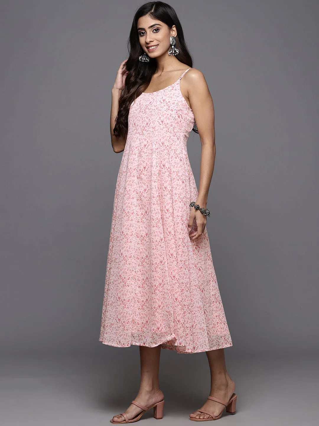 varanga floral off white and pink printed georgette a line mdii ethnic dress