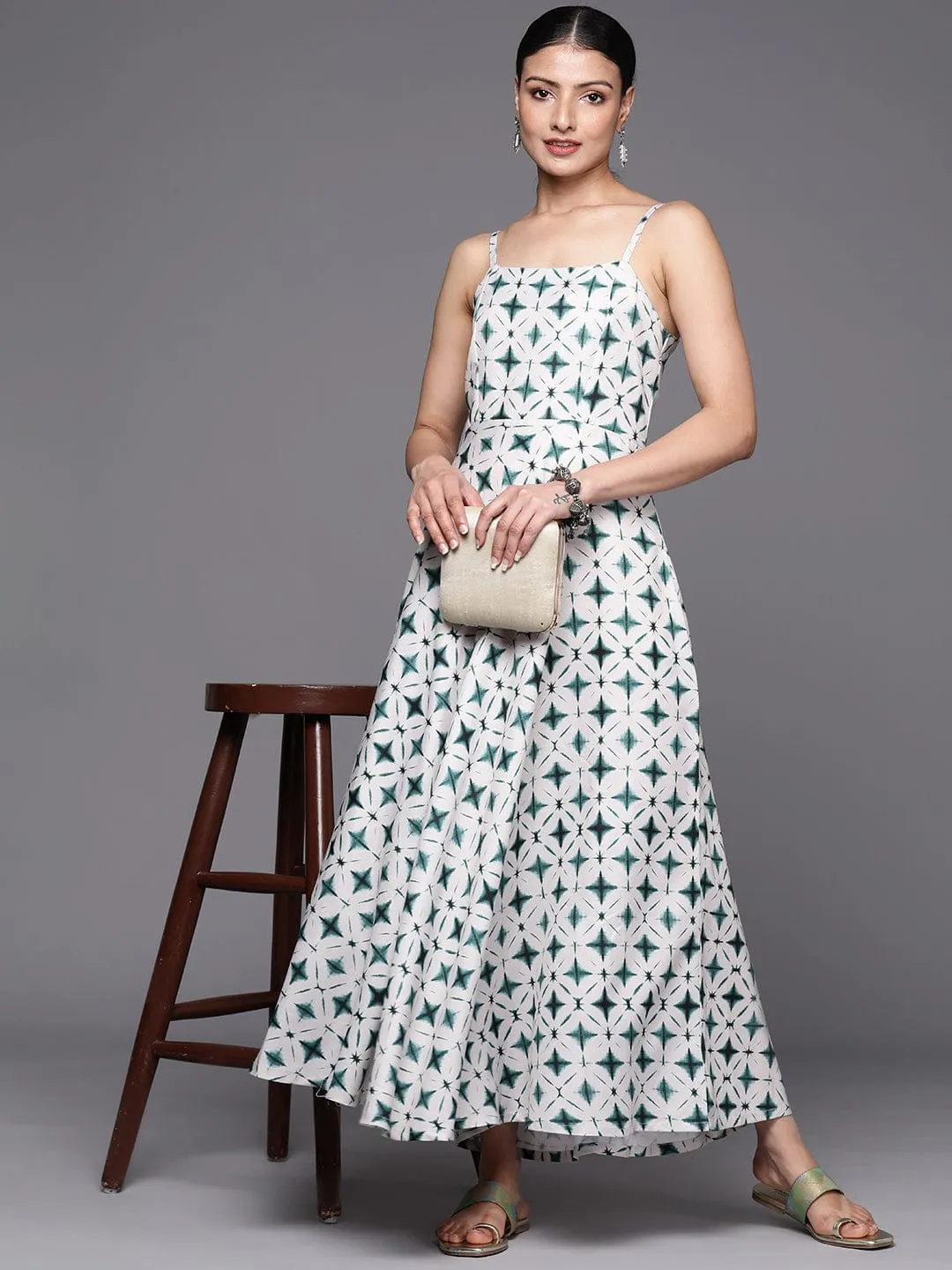 Varanga Women Off-White Spaghetti- Strap A-Line Dress